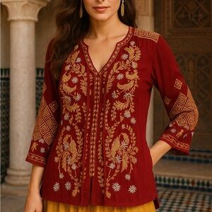 Johnny Was heavily embroidered Minerva Button Front Blouse NWT